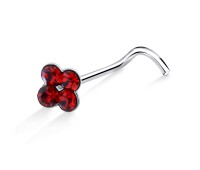 Rhinestone Set Flower Shaped Silver Curved Nose Stud NSKB-74